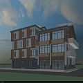 Modern Style Guesthouse Building With Multi Story Structure Large Glass Windows And Wooden Accents
