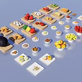 Various Fresh Foods Displayed On Wooden Cutting Boards And Plates With Fruits Vegetables And Nuts