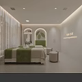 Soft Modern Aesthetic Beauty Salon Treatment Room With Cozy Spa Bed And Fresh Green Decoration