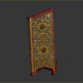 Ornate Decorative Cabinet With Red Top And Gold Intricate Carved Patterns