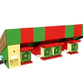Playful Colorful Striped Toy Structure With Brown Ramp And Green Components