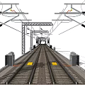 Railway Infrastructure With Tracks Overhead Power Lines Support Structures And Signal Equipment