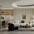 Modern Living Dining Area With Floor to Ceiling Windows City View Sofa and Accent Chair