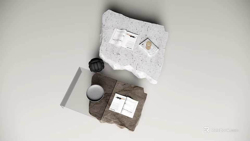 Modern Natural Stone Coffee Tables With Magazines Cups And Decorative Objects 3d model