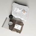 Modern Natural Stone Coffee Tables With Magazines Cups And Decorative Objects 3d model