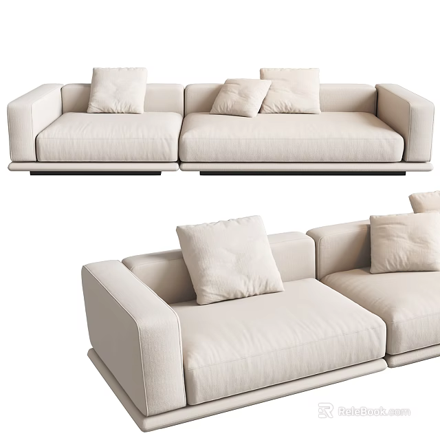 Beige Sectional Sofa With Soft Fabric Cushions And Modern Minimalist Design For Living Room 3d model 