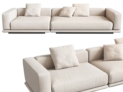 Beige Sectional Sofa With Soft Fabric Cushions And Modern Minimalist Design For Living Room 3d model