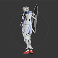 Blue White Red Mecha Robot Character With Shield Weapon And Action Pose