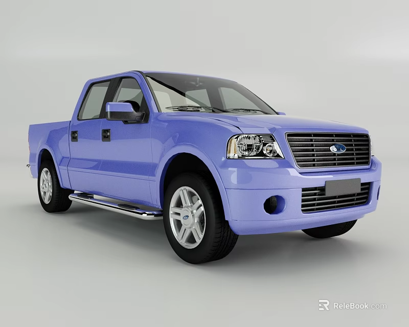 Blue Pickup Truck With Modern Design Silver Wheels Side Steps And Front Grille 3d model 