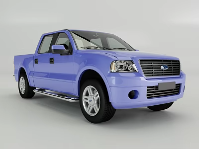 Blue Pickup Truck With Modern Design Silver Wheels Side Steps And Front Grille 3d model