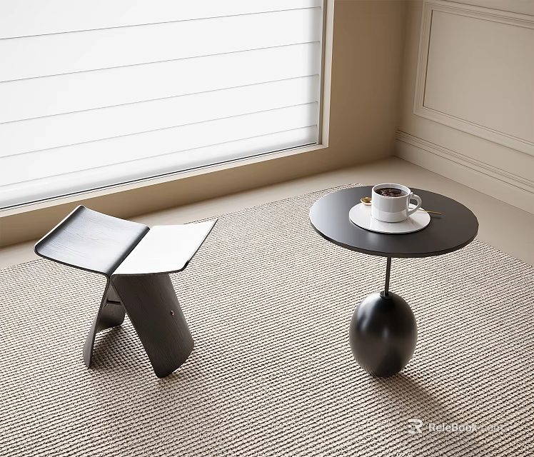 Modern Side Tables With Unique Geometric Design Spherical Base And Coffee Cup In Interior 3d model
