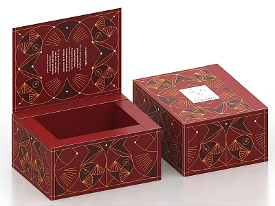Red Decorative Boxes with Geometric Abstract Patterns Open and Closed Designs for Gift Packaging 3d model