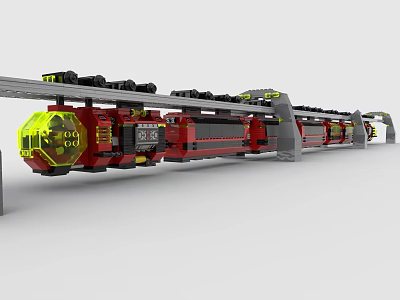 Building Blocks Red Train Model With Yellow Front And Track Structure Design 3d model