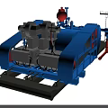 Blue Industrial Equipment With Gray Components Red Elements Pipes And Wheels On Platform 3d model