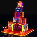 Festive New Year's Colorful Decorative Installation With Neon Lights Red Stage And Decorations