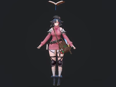 Game And Movie Character Wearing Pink Coat With Black Hat Backpack And Wings 3d model