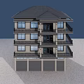 Multi Story Detached Villa With Multiple Balconies Garage Dark Tile Roof And Light Exterior