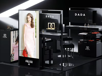 DADA Brand Showcase Shelves with Dress Handbag and Cosmetics Black Design 3d model