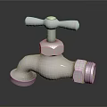White 3D Rendered Faucet With Cross Handle And Spout On Dark Surface