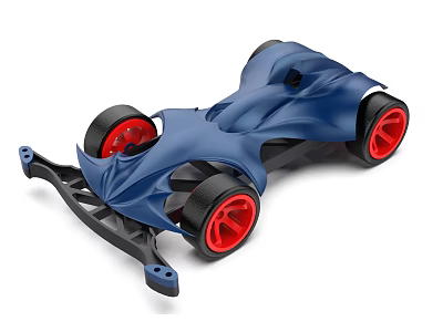 Electric Toy Car With Blue Streamlined Body And Red Racing Wheels 3d model