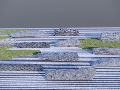 Natural Rockery Stones With Various Shapes And Grass In Garden Landscape 3d model
