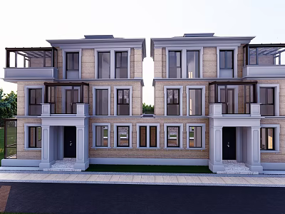 Modern Detached Villa Exterior With Two Story Design Large Windows And Balconies 3d model