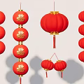 Traditional Red Chinese Decorative Lanterns with Gold Fu Characters Stacked Multiple Single Hanging and Pair