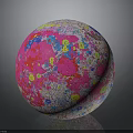 Colorful Sphere With Vibrant Pink Blue Yellow Spots And Artistic Texture