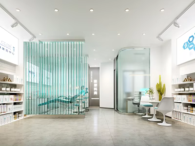 Modern Beauty Salon Interior With Glass Partition Display Shelves And Bright Environment 3d model