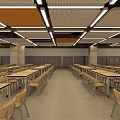 School Spacious Modern Classroom With Neat Desks Chairs Bright Lighting And Whiteboard