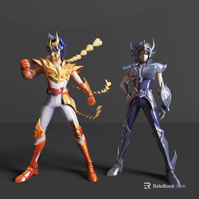 Game And Movie Characters Wearing Golden Red Silver Blue Armor With Action Poses 3d model 