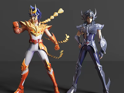 Game And Movie Characters Wearing Golden Red Silver Blue Armor With Action Poses 3d model