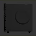 Modern Black Electronic Appliance Featuring Circular Panel Yellow Button And Sleek Design