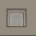 Mirror With Brown Beaded Frame And Simple Line Drawing Female Back Silhouette On Light Wall