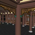 Ancient Architecture Interior With Ornate Wooden Ceiling Traditional Windows And Stone Floor