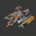 Advanced Futuristic Sci Fi Spaceship With Orange Gray White Modular Mechanical Structure 3d model