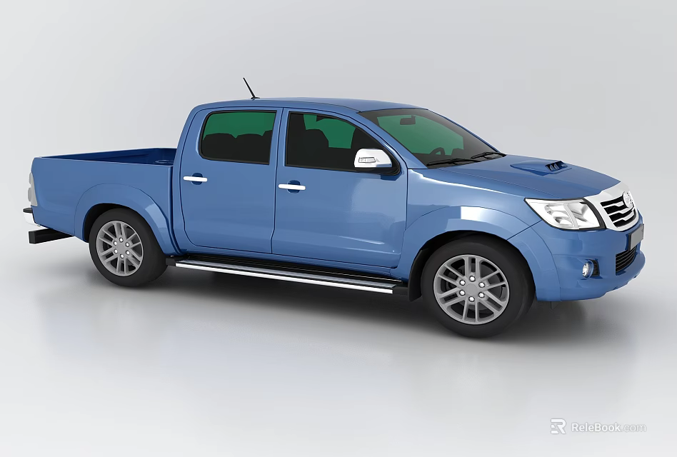 Stylish Blue Pickup Truck Double Cab Design With Silver Wheels And Side Steps 3d model 