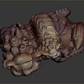 Traditional Chinese Red Stone Lion Sculpture With Intricate Carved Details