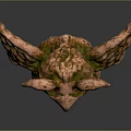 Reddish Brown Flying Animal Sculpture Featuring Horns Wings Spiral Pattern And COFF Text Base