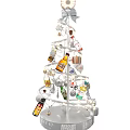 Spiral Shaped Decorative Stand Featuring Wine Bottles And Festive Decorations With Lights