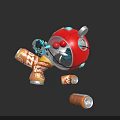 Red Spherical Spacecraft With Blue Robot And Diet ZZO Can In Cosmic Scene