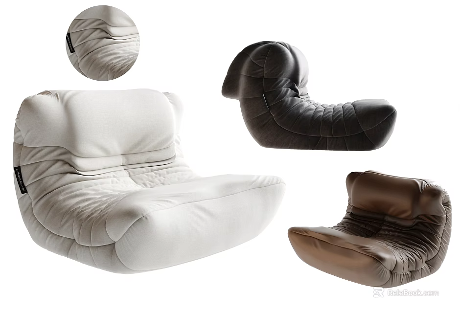 White Black Brown Bean Bag Chairs With Cozy Wrinkled Design For Living Room 3d model 