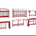 Modern Red Outdoor Public Facilities Featuring Various Bus Shelter Structures 3d model