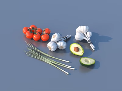 vegetable food garlic avocado fruit 3d model