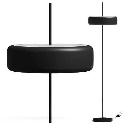 Modern Black Floor Lamp With Circular Base And Metal Stand Design 3d model
