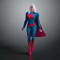 White Haired Female Superhero In Blue Costume With Red Cape And S Symbol
