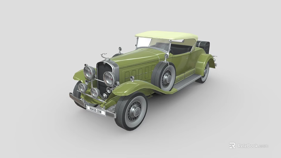 Green Vintage Convertible Car With Classic Design And Retro Old Fashioned Style 3d model 