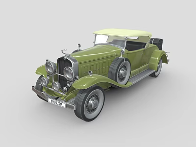 Green Vintage Convertible Car With Classic Design And Retro Old Fashioned Style 3d model