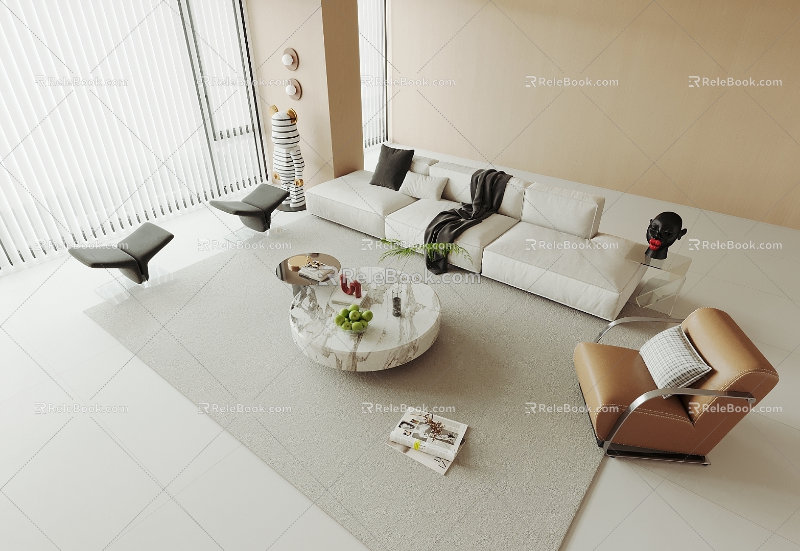 Sofa Coffee Table Combination Single Sofa 3d model