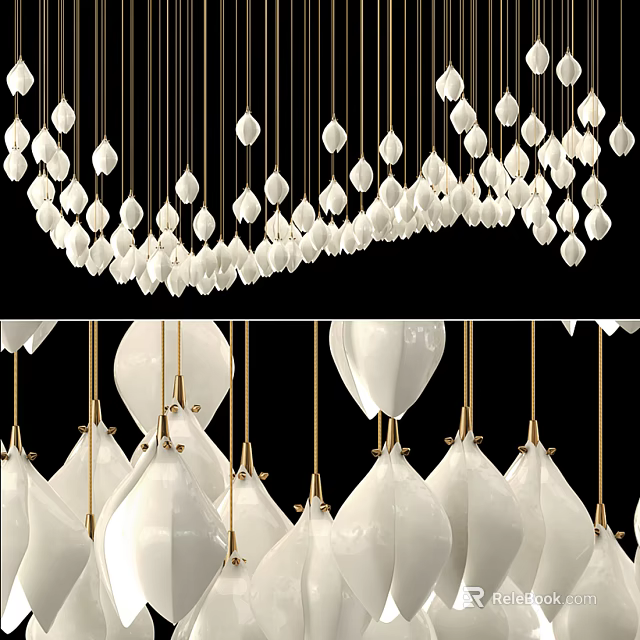 Modern White Teardrop Chandeliers With Golden Hangers For Decorative Ceiling Lighting 3d model 